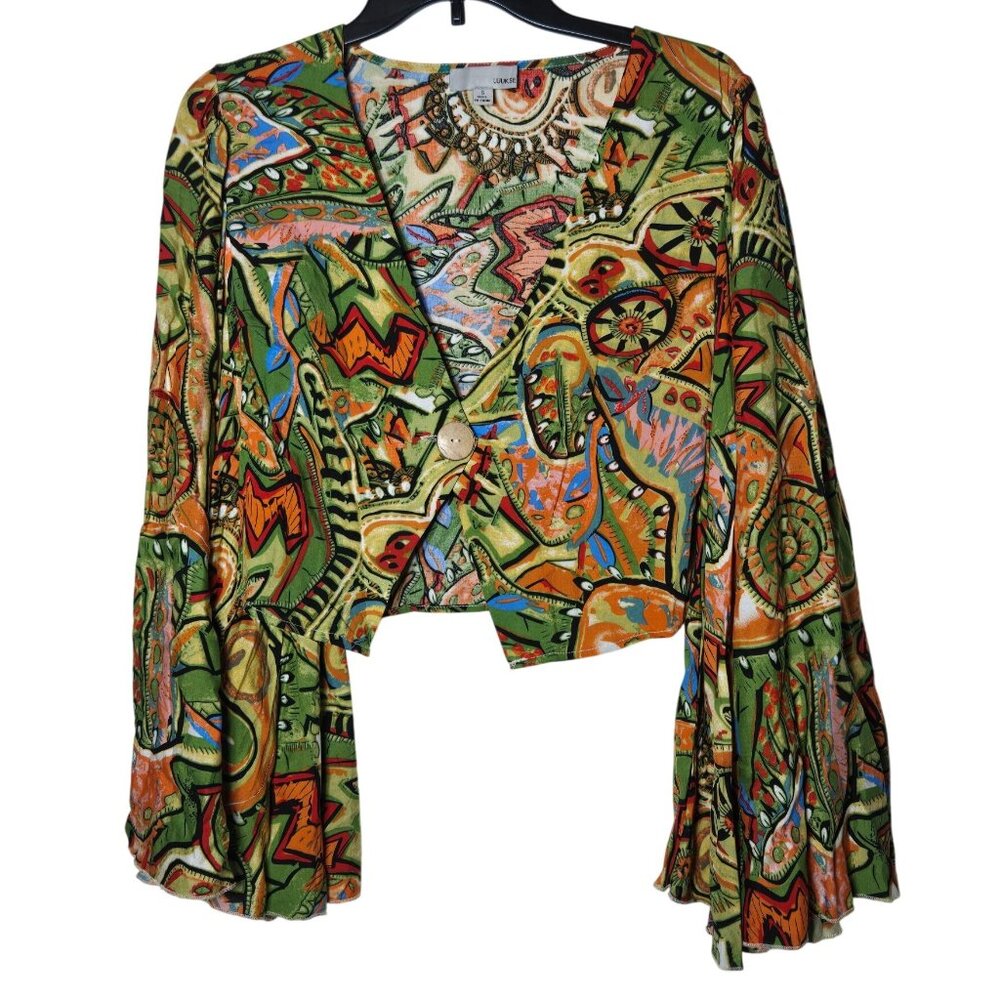 LUUKSE Multicolor Long Bell Sleeve Crop Top Size Small Hippie Boho Festival